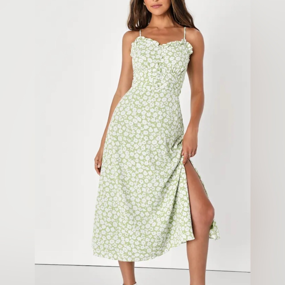 NWT Lulus Timeless Touch Green Floral Print A-Line Midi Dress XL